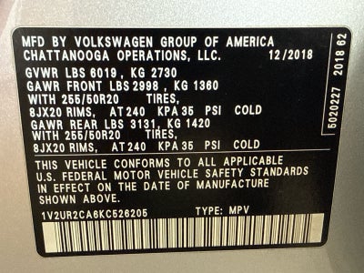 2019 Volkswagen Atlas 3.6L V6 SE w/Technology 4MOTION
