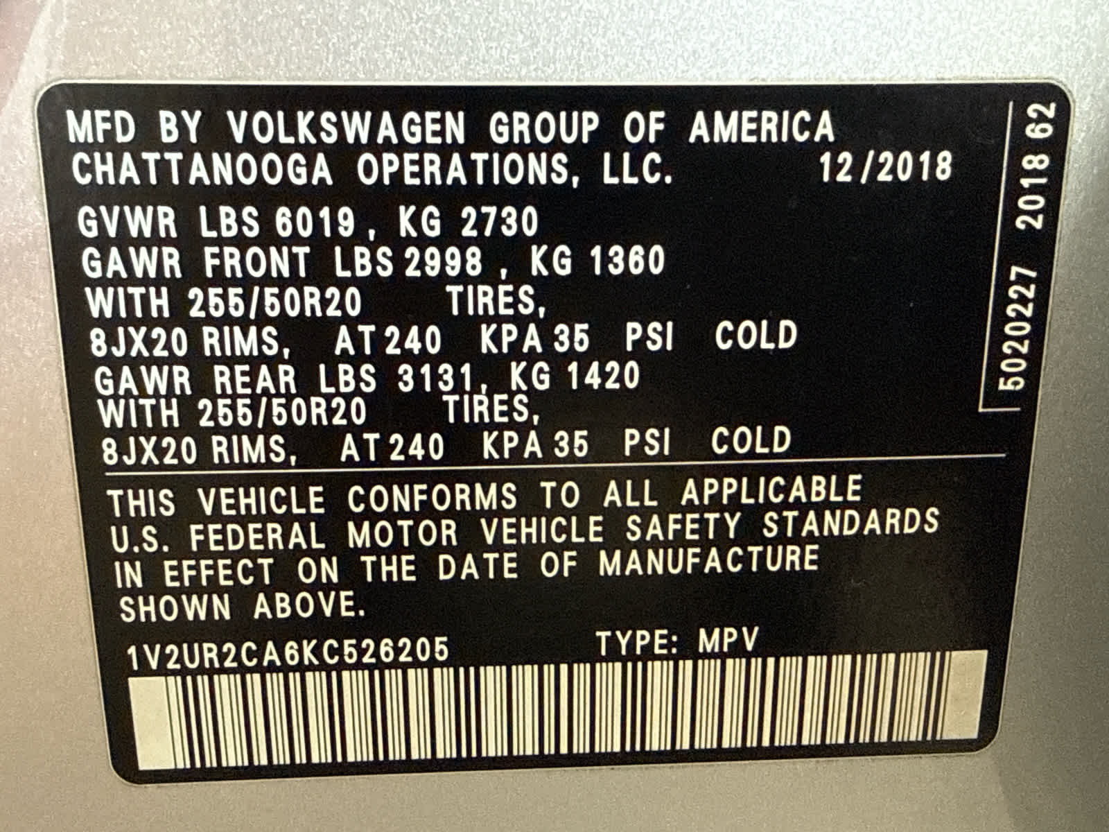 2019 Volkswagen Atlas 3.6L V6 SE w/Technology 4MOTION