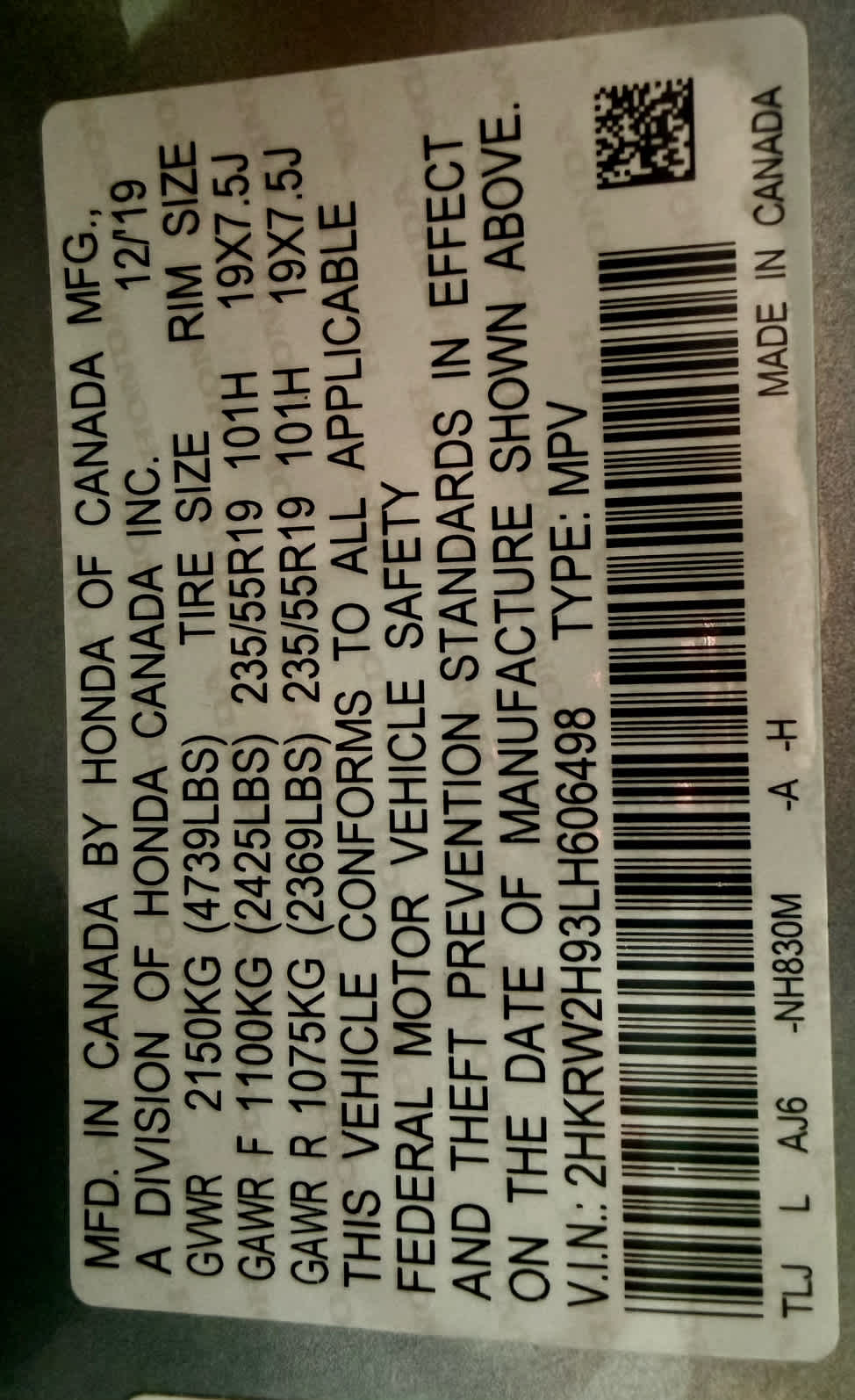 2020 Honda CR-V Touring AWD