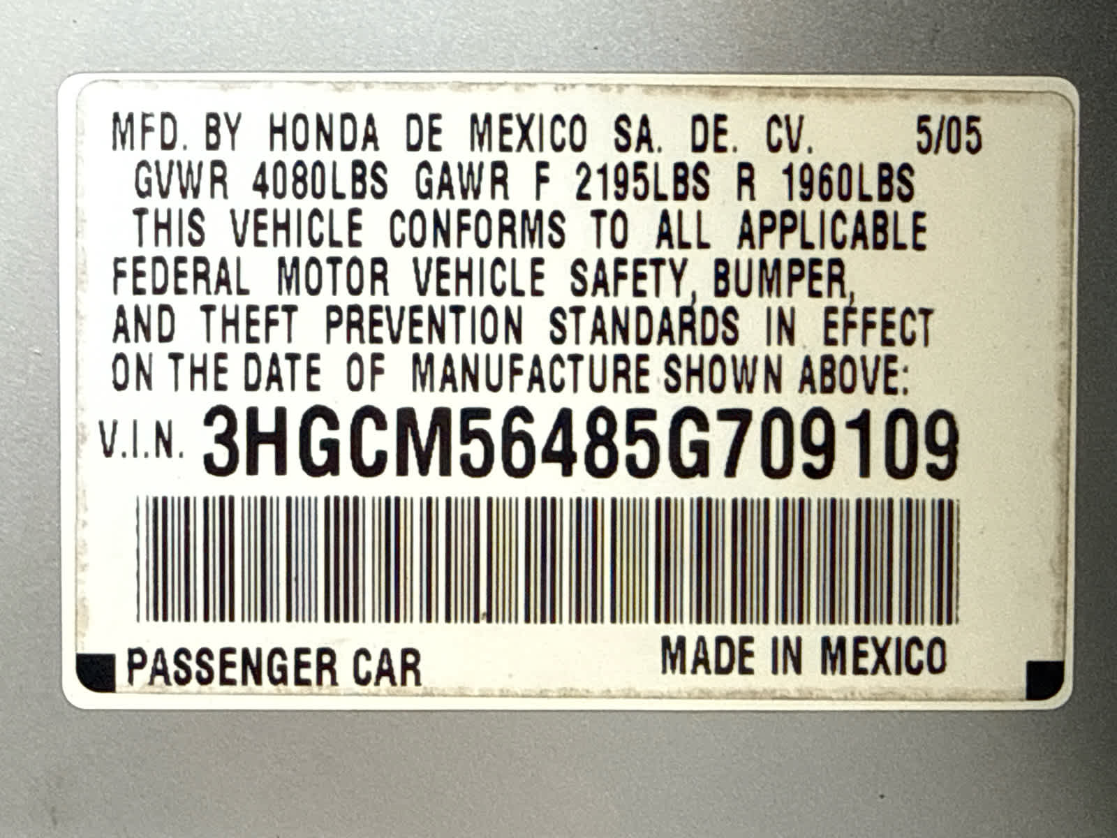 2005 Honda Accord LX AT