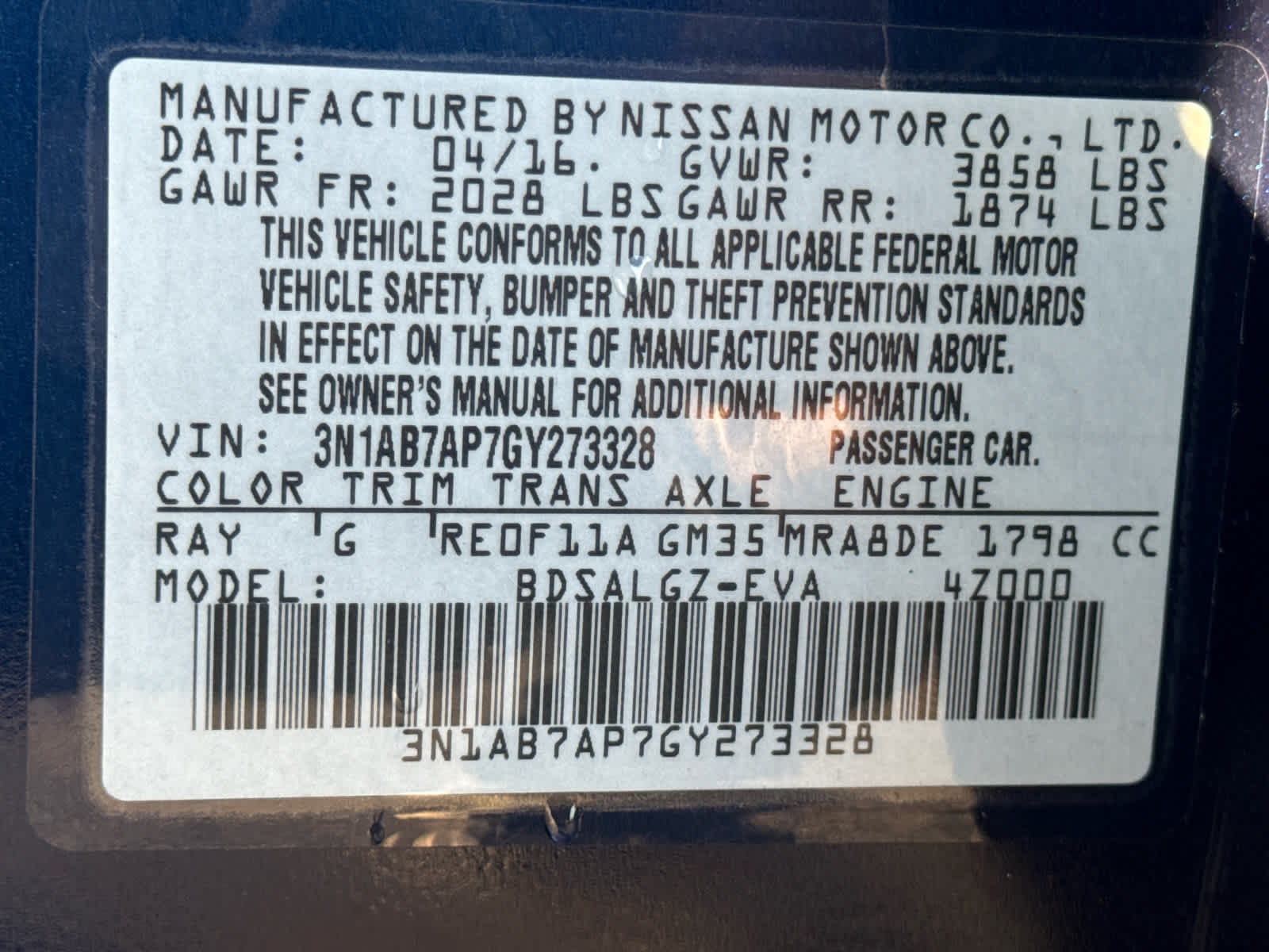 2016 Nissan Sentra 4dr Sdn I4 CVT SL