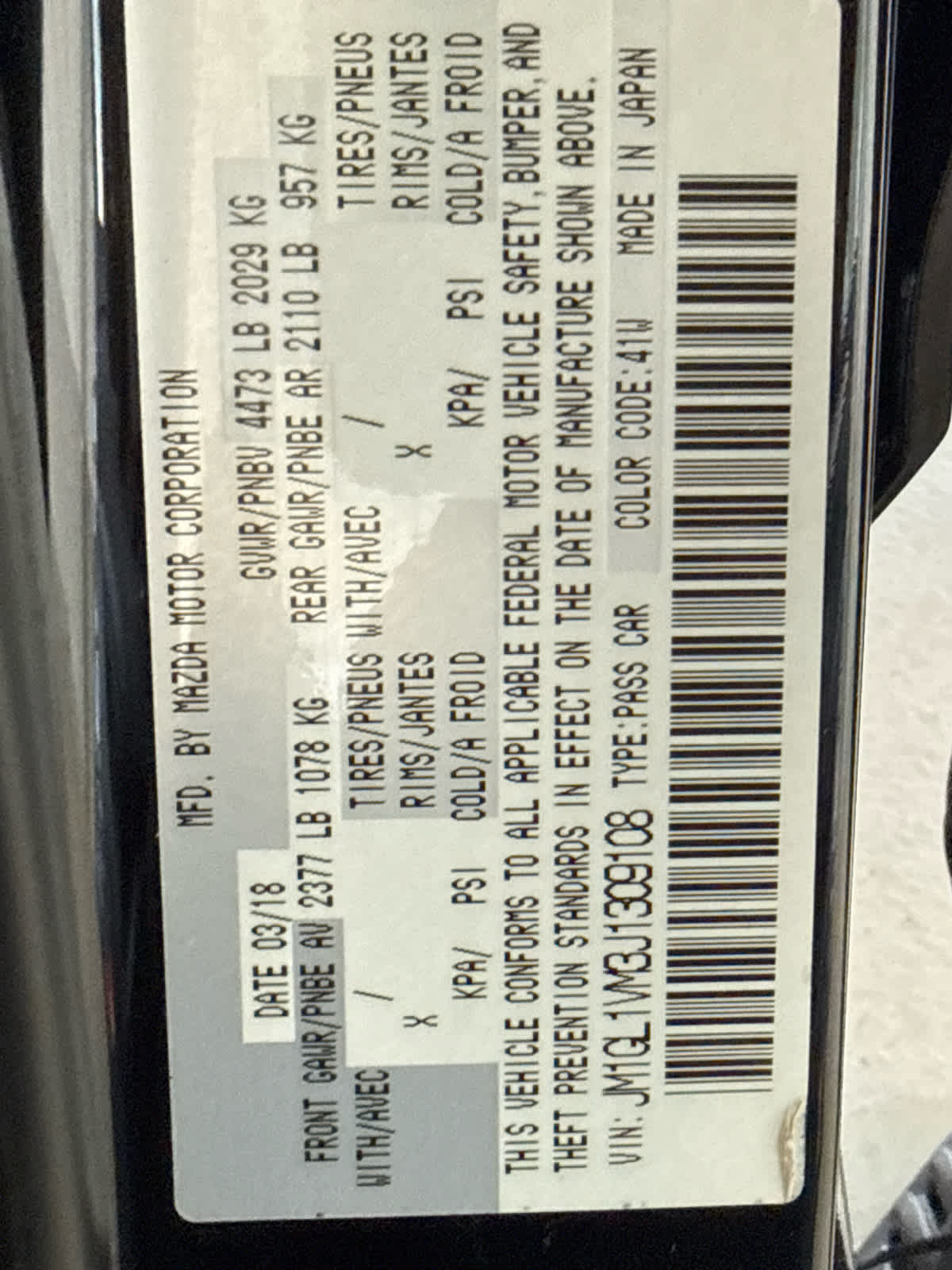 2018 Mazda MAZDA6 Touring Auto
