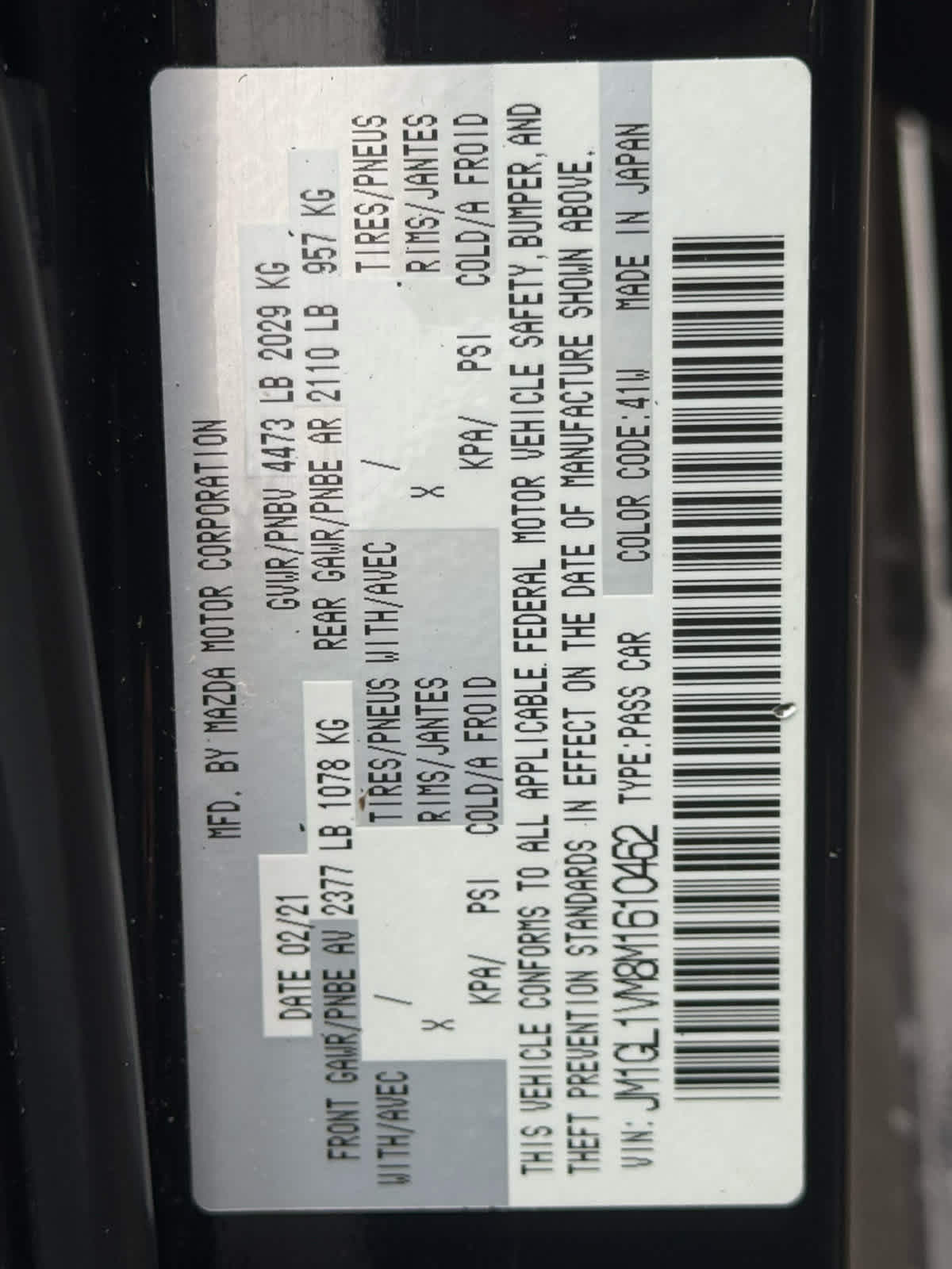 2021 Mazda MAZDA6 Touring Auto